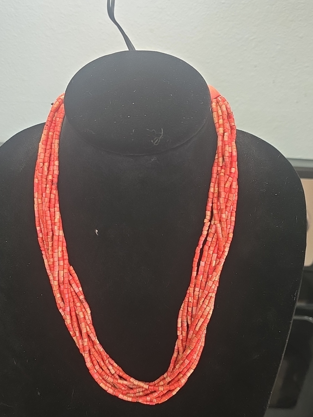 Multi-Strand Red Pink Beaded Necklace - Women Jewelry 10.5"